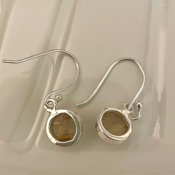 Gold Rutilated Quartz Sterling Silver 925 Earrings - Picture 5 of 6